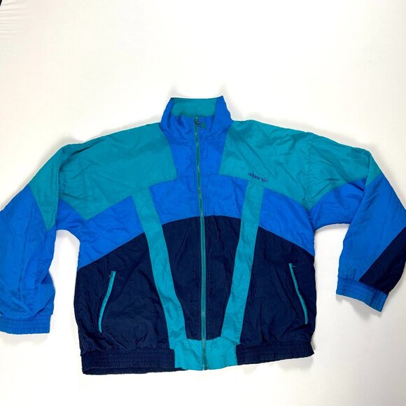 Vintage Adidas Mens Windbreaker Track Jacket Colorblock Teal Sz XL Lined